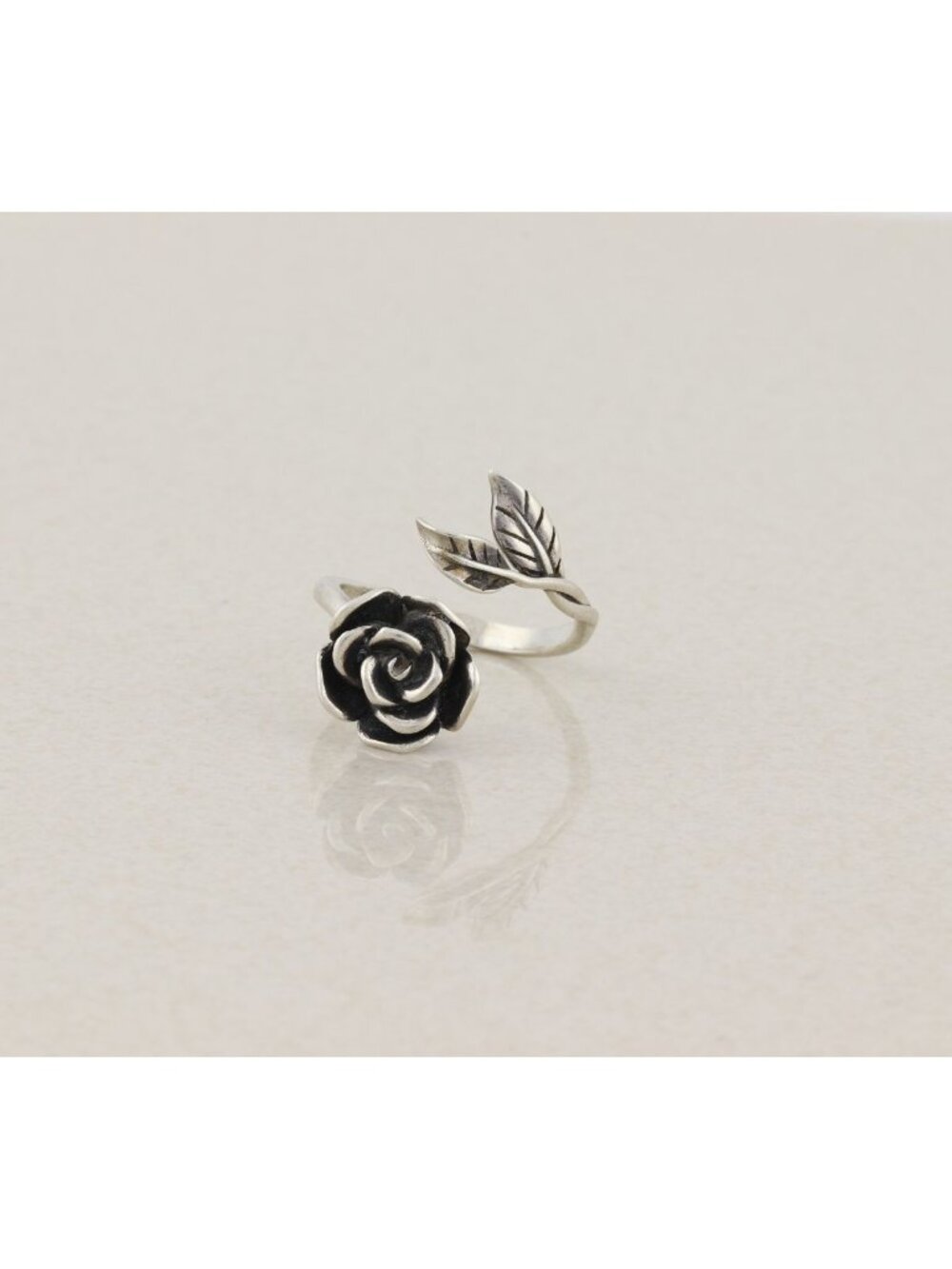 Sterling Silver Rose Flower Ring Bypass Ring Spoon Ring Size 7 Adjustable - Picture 7 of 7